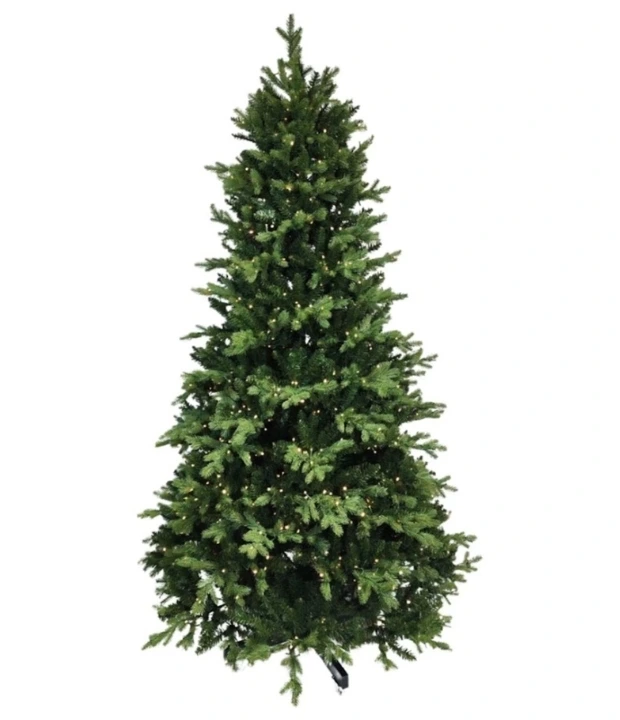 Green Christmas tree decorated with warm string lights