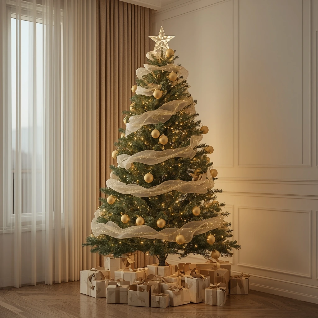 Lucid Origin A beautifully decorated Christmas tree in a moder 1